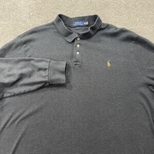 Polo Ralph Lauren Mens XXL Classic Fit Long Sleeve Polo Shirt Gray 100% Cotton